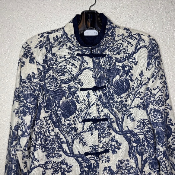 Soft Surroundings Blue Cream Chinoiserie Pattern Linen Jacket Women's Size S - Picture 4 of 17